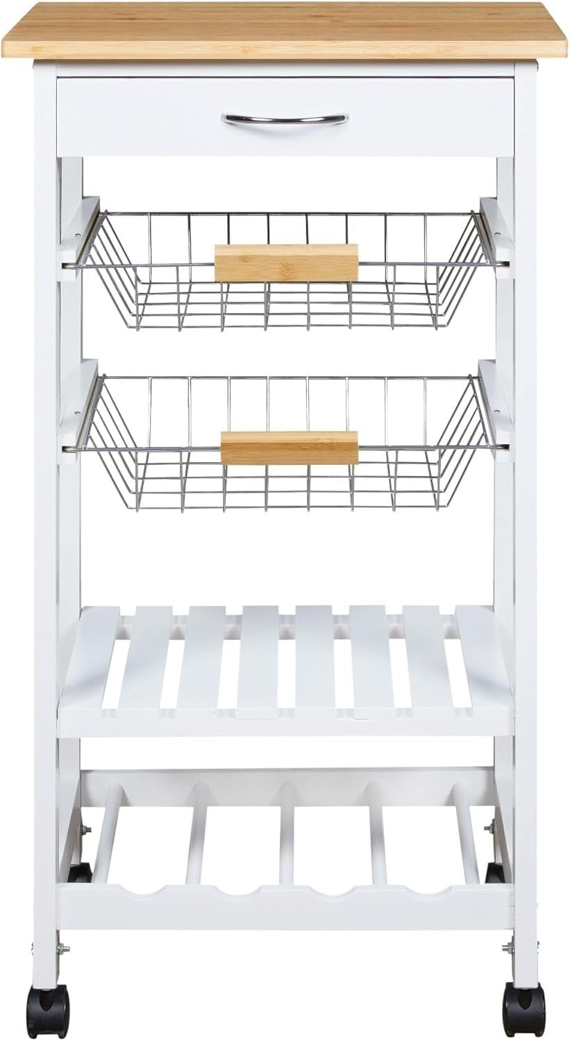 5 Tier Kitchen Trolley on Wheels w/ Drawer Baskets
