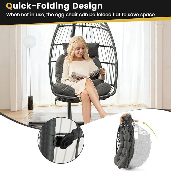 Foldable Hanging Egg Chair with Cushion & Pillow – Indoor Outdoor Swing Seat