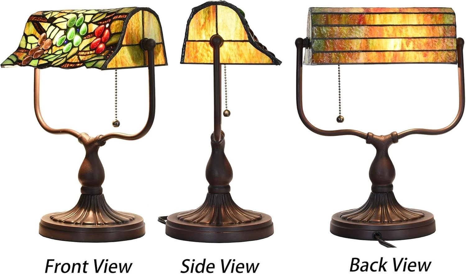 Vintage Tiffany Style Stained Glass Banker Desk Lamp 14" for Reading