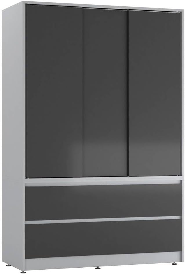 Black Sliding Door Wardrobe with 4 Drawers & Hanging Rail – Space Saver