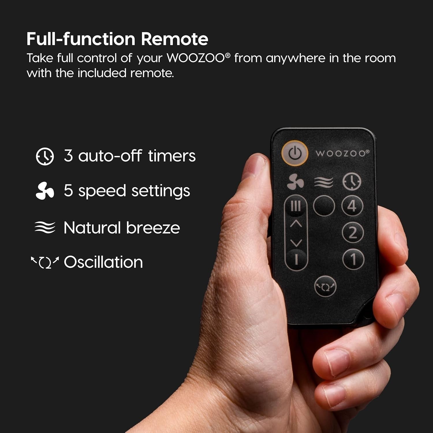 Oscillating Desk Fan w/ Remote – 5-Speed Quiet Air Circulator 90° Tilt Black