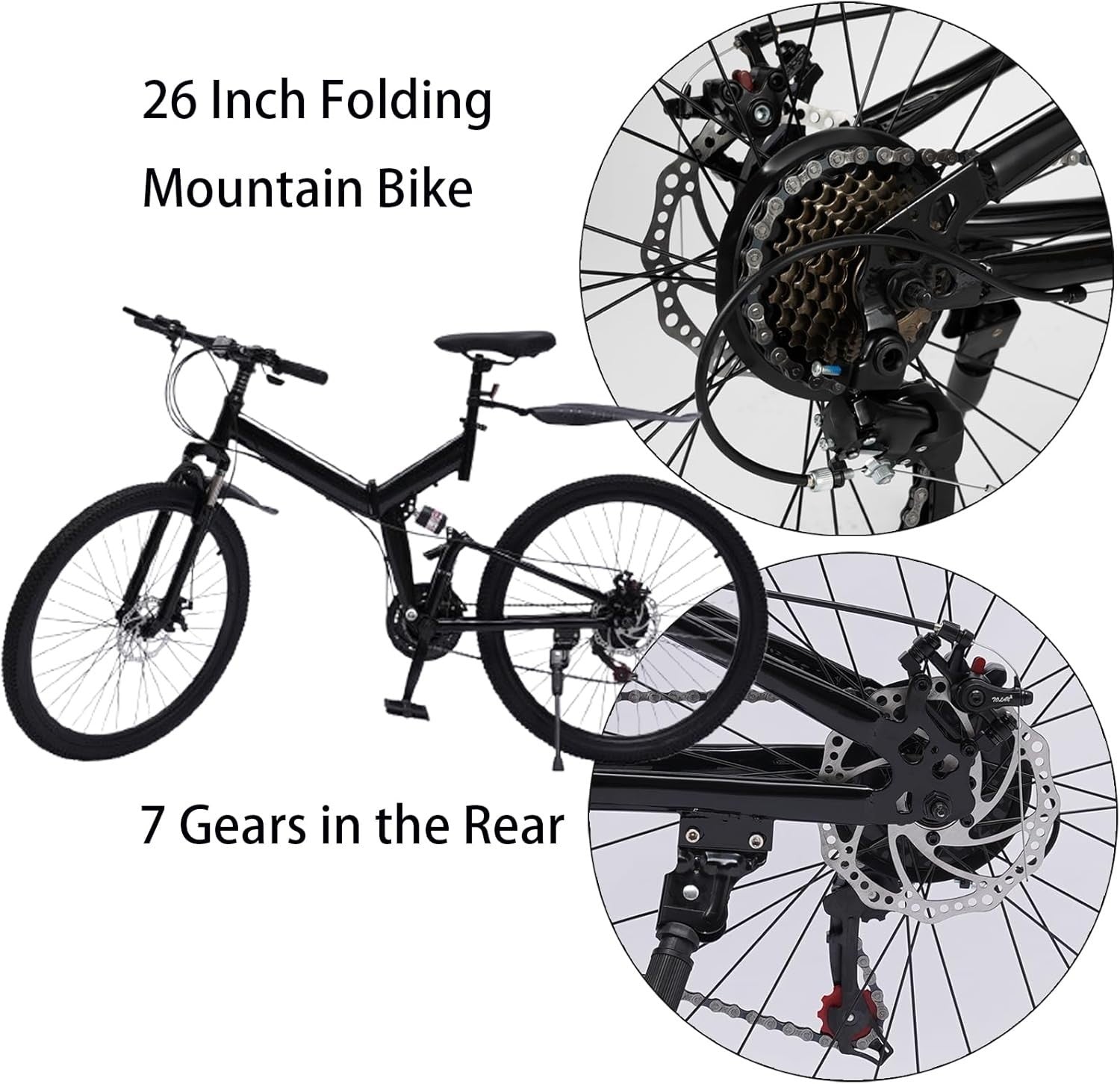 26" Folding Mountain Bike 21 Speed Disc Brakes Carbon Steel Frame Mudguard