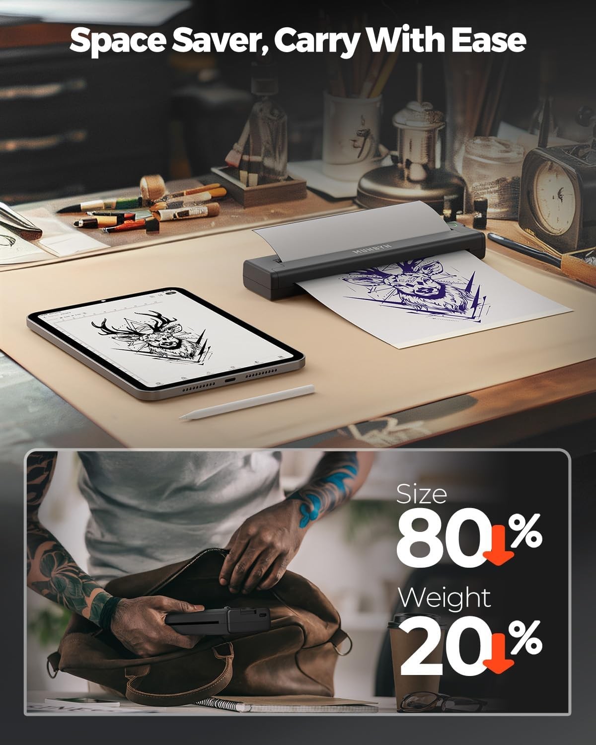 Wireless Thermal Tattoo Stencil Printer Kit with 20 Transfer Sheets