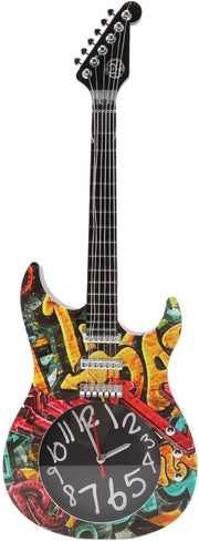 Guitar Shape Wall Clock Retro Music Decor 21cm Silent Art Gift for Players