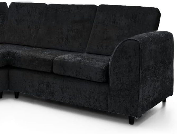 Black Chenille 2C2 High Back Corner Sofa 5-Seater Modular L-Shaped Couch