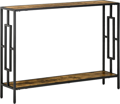 Industrial Console Table with Shelf Metal Frame | Slim Desk for Hallway