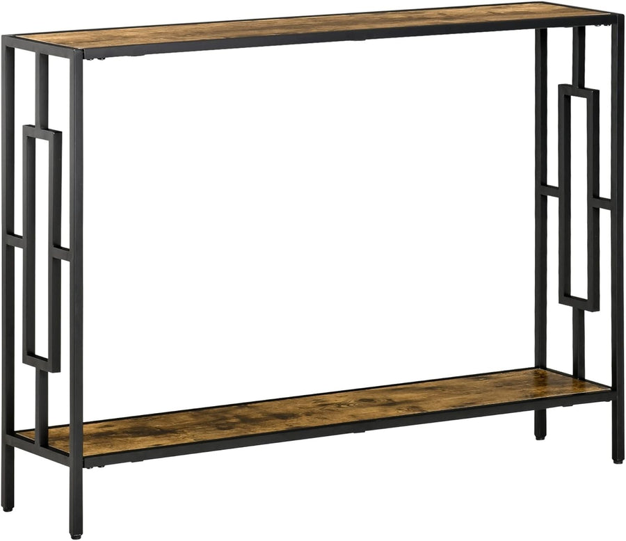 Industrial Console Table with Shelf Metal Frame | Slim Desk for Hallway