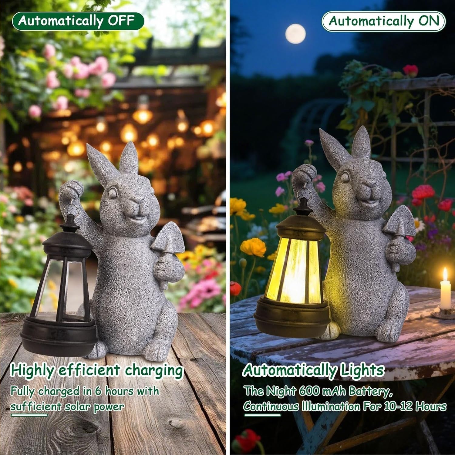 Solar Rabbit Garden Statue with LED Lantern | Outdoor Patio Yard Ornament Gift