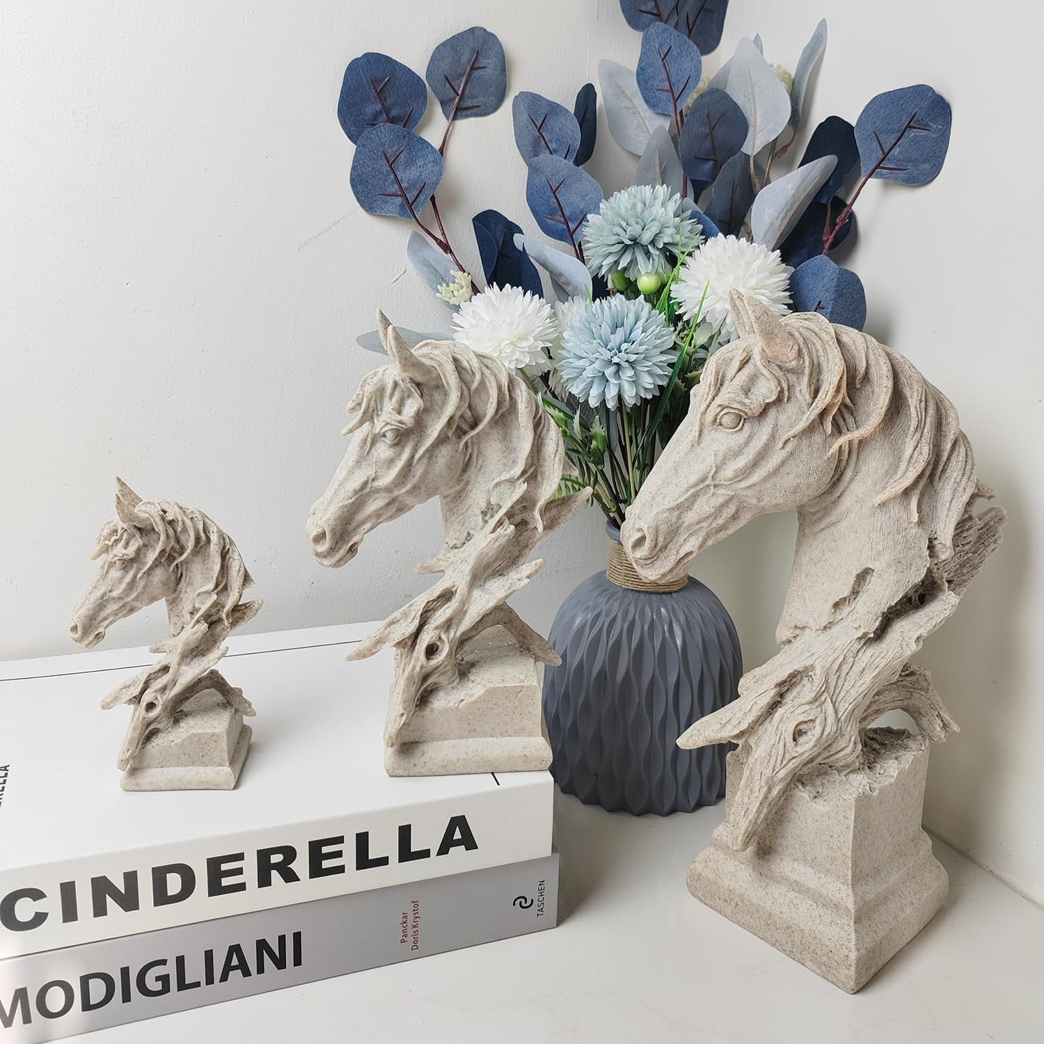Sandstone Horse Head Sculpture • 13cm Mini Resin Statue • Modern Abstract Decor