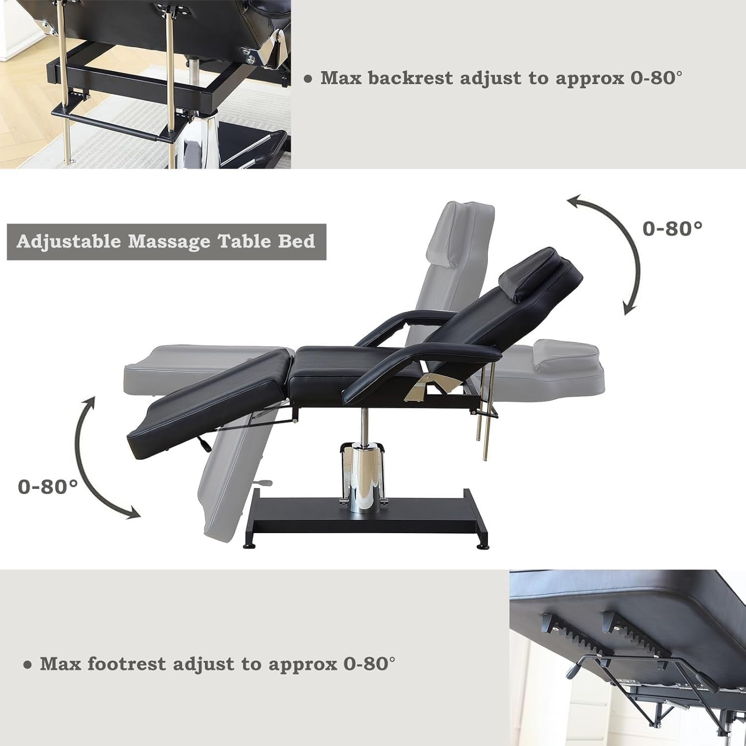 Hydraulic Massage Table 360° Swivel Adjustable Beauty Bed w/ Stool White