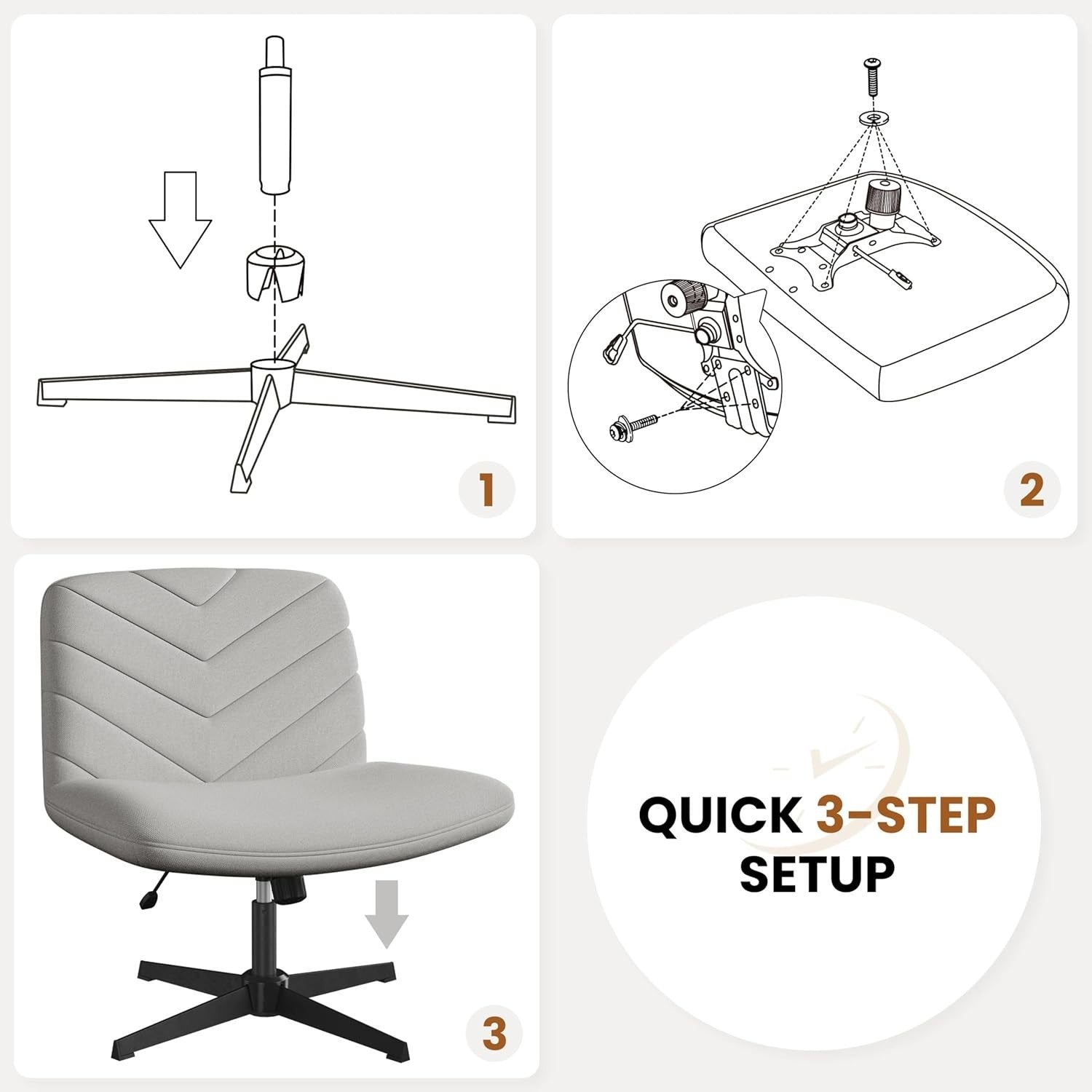 Adjustable Armless Office Chair Swivel Seat Ergonomic Home Desk Back Support