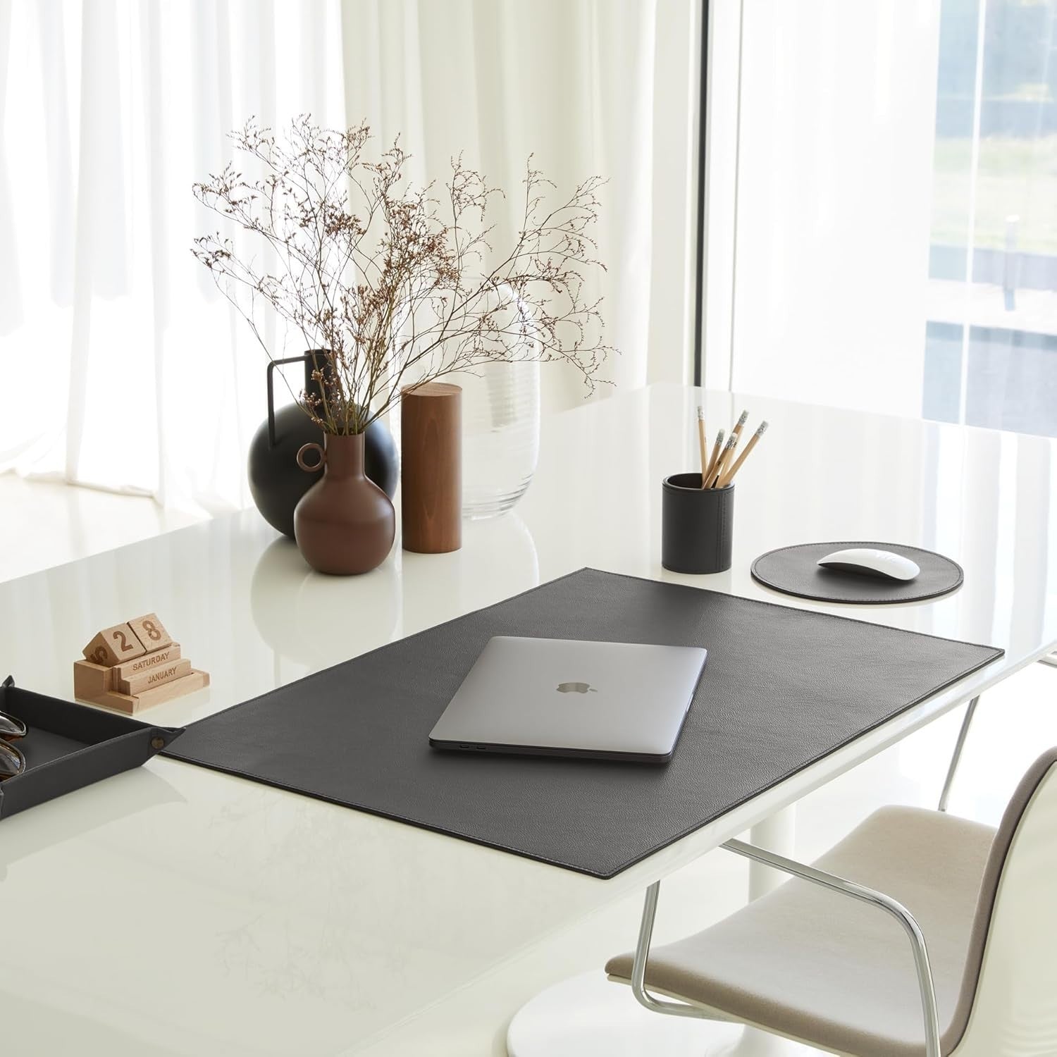 Leather Valet Tray Anthracite Grey – Desk Organiser for Keys, Coins & Jewellery