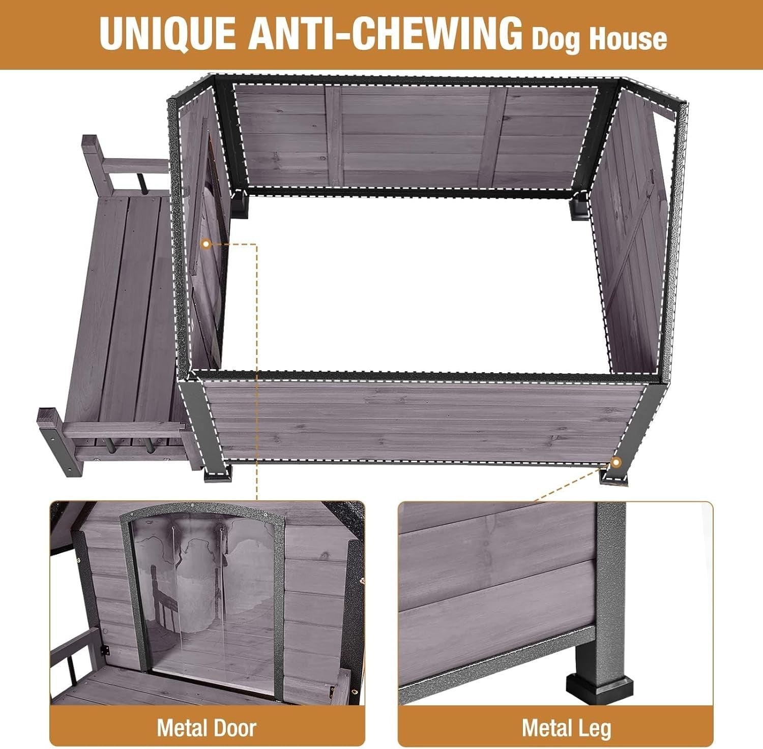 Weatherproof Outdoor Dog House with Anti-Bite Metal Frame & Raised Floor 115x84x