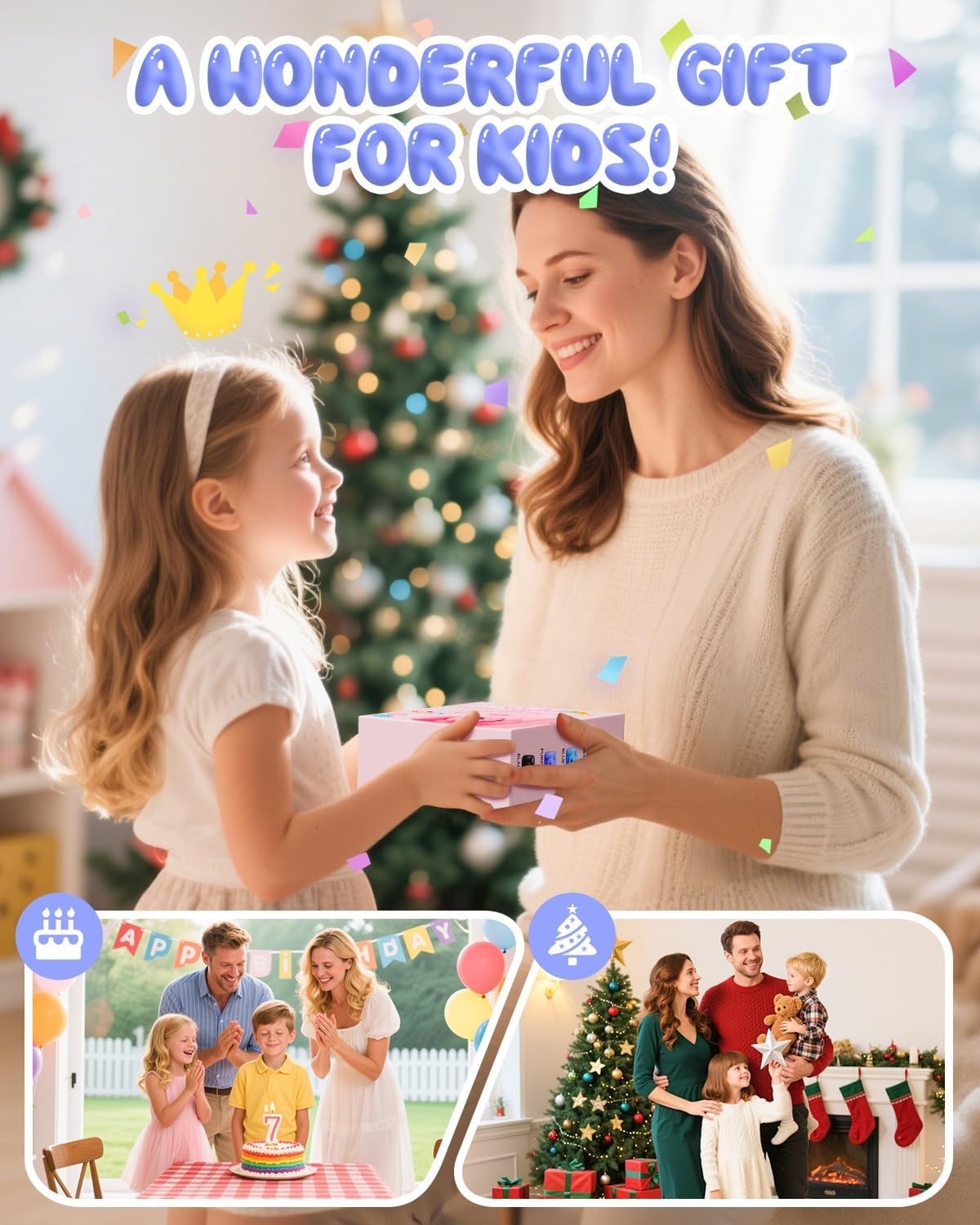 Kids Instant Print Camera 48MP 1080P Video 32GB Card Purple Gift