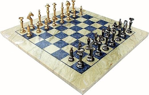 15" Australian Marble & Lapis Lazuli Chess Set – Luxury Board + Brass Pieces