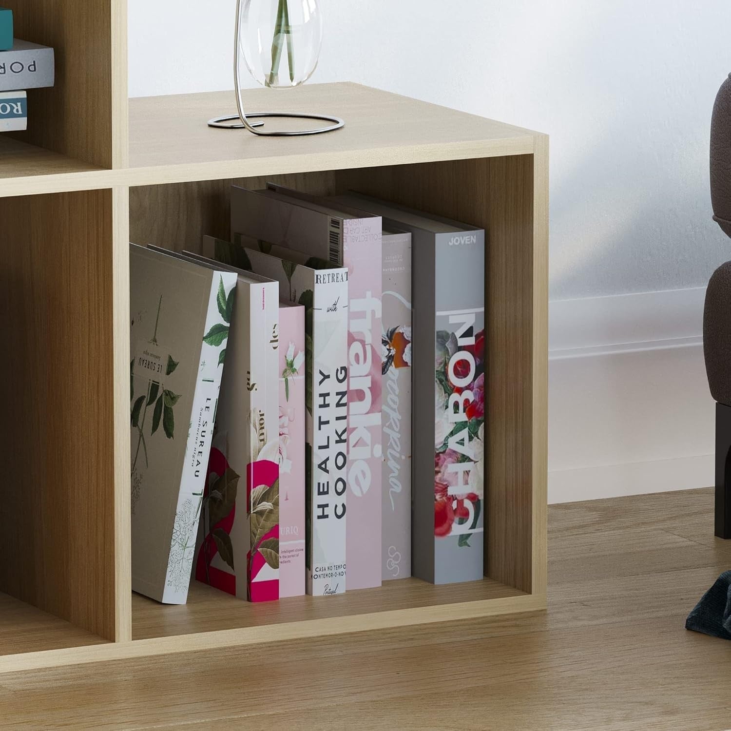 6 Cube Staircase Storage Shelf Oak Finish Durable Modern Organizer