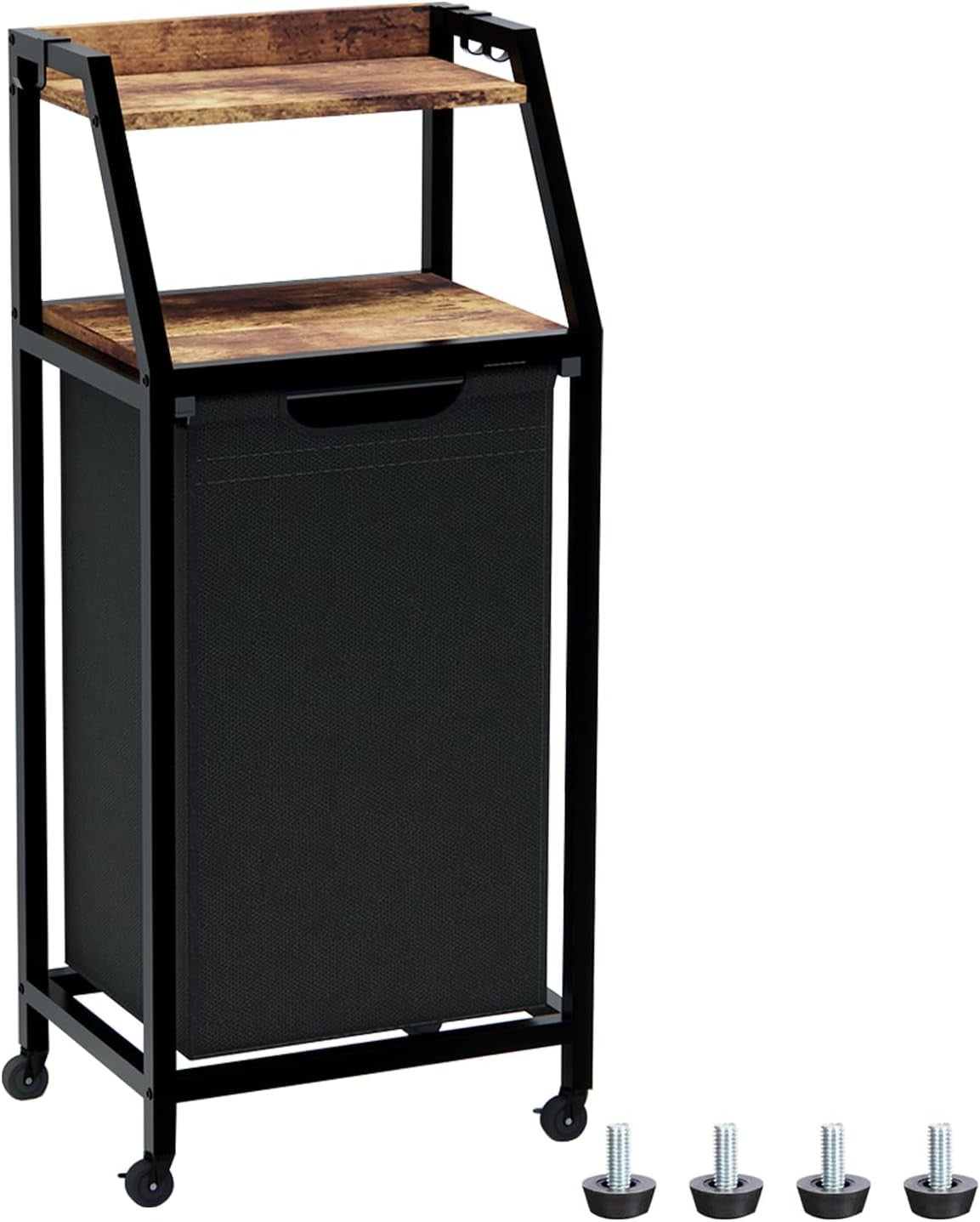 64L Laundry Sorter on Wheels with Shelves Rustic Wood Top Pull-Out Clothes