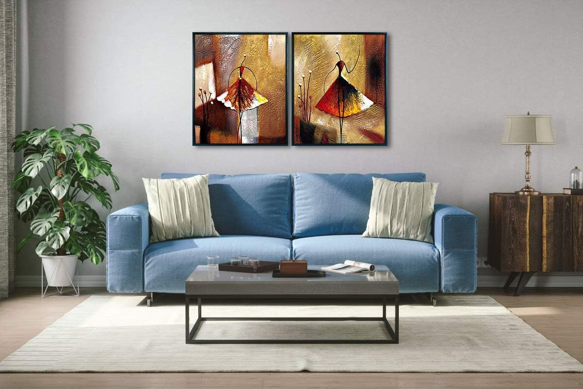 Wieco Art Ballet Dancers 2-Piece Black Framed Abstract Canvas Paintings