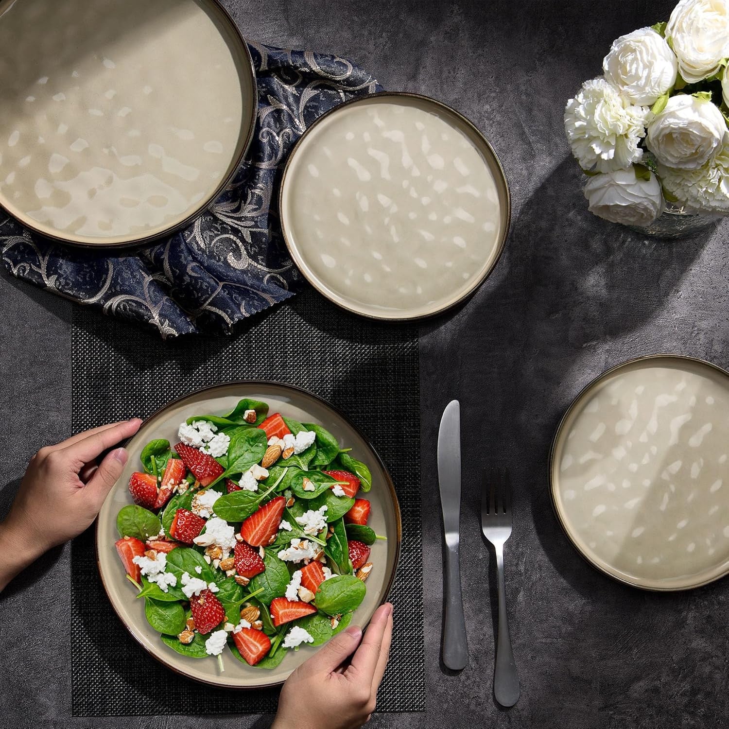7.9in Ceramic Dessert Plates Set of 6 Scratch Resistant Microwave Safe