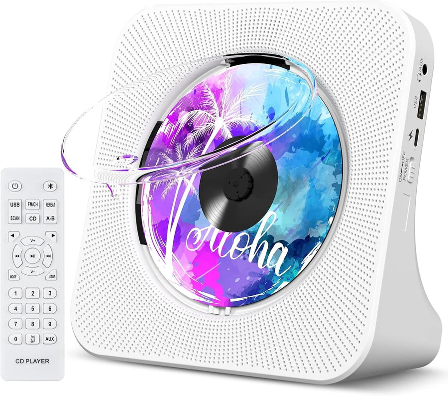 Desktop CD Player Bluetooth Speakers FM Radio USB AUX Remote LCD White
