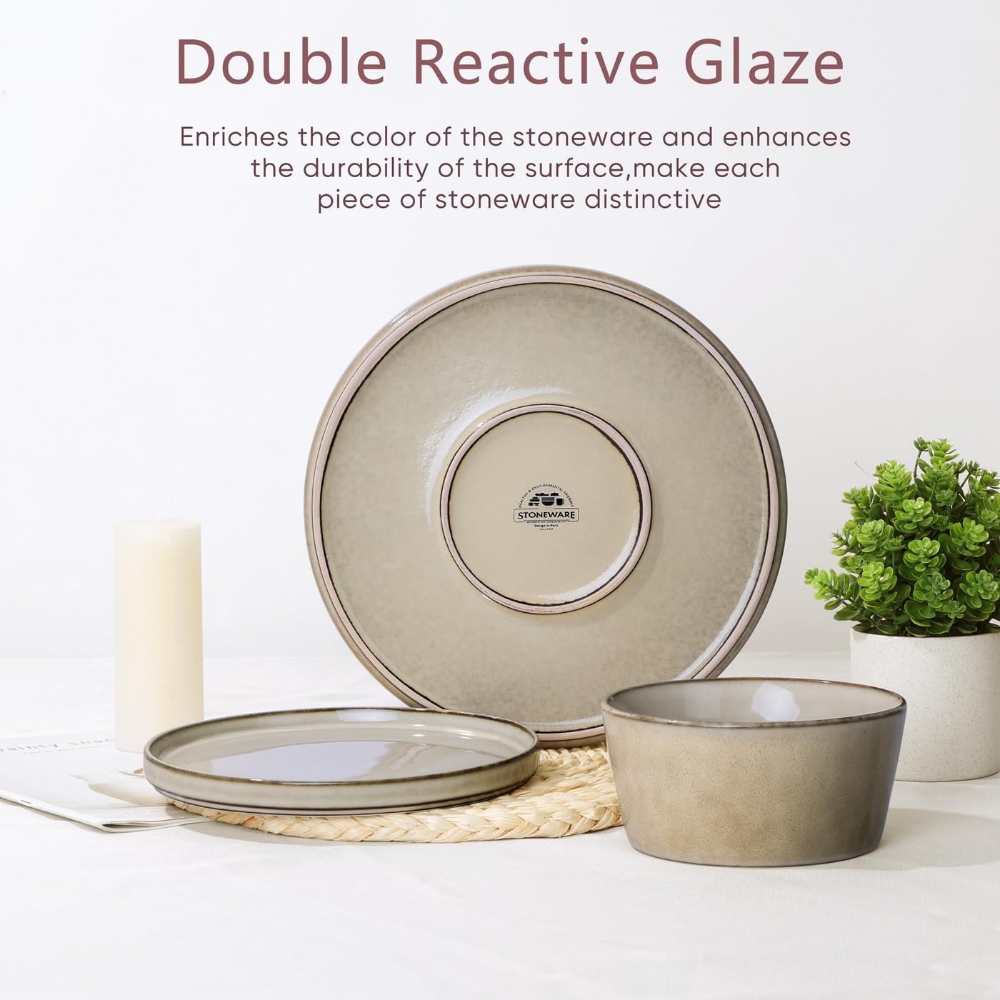 12pc Stoneware Dinner Set Plates Bowls Dishwasher Microwave Safe