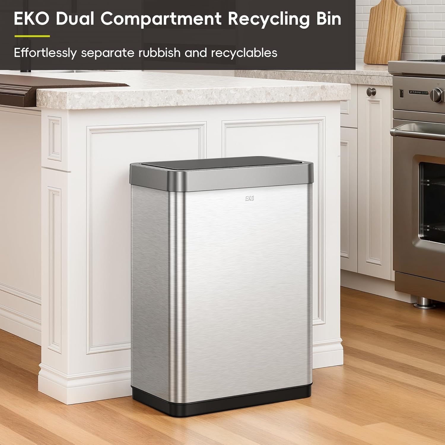 40L Double Recycling Sensor Bin Brushed Steel