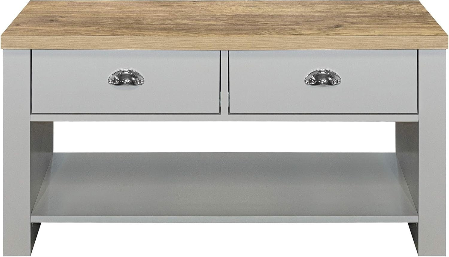 Farmhouse Grey & Oak Coffee Table 2 Drawer Storage Shelf Modern Rustic Style