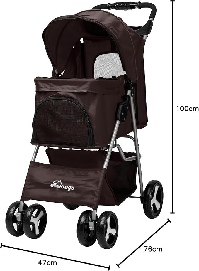 Brown Foldable Pet Stroller with Rain Cover Dog Buggy for Small Medium Pets
