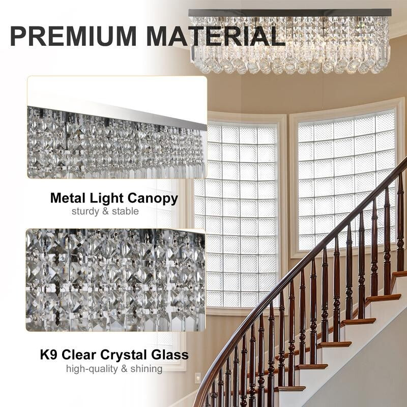 Luxury 80cm K9 Crystal Chandelier Ceiling Light E14 Flush Mount for Lounge Hall