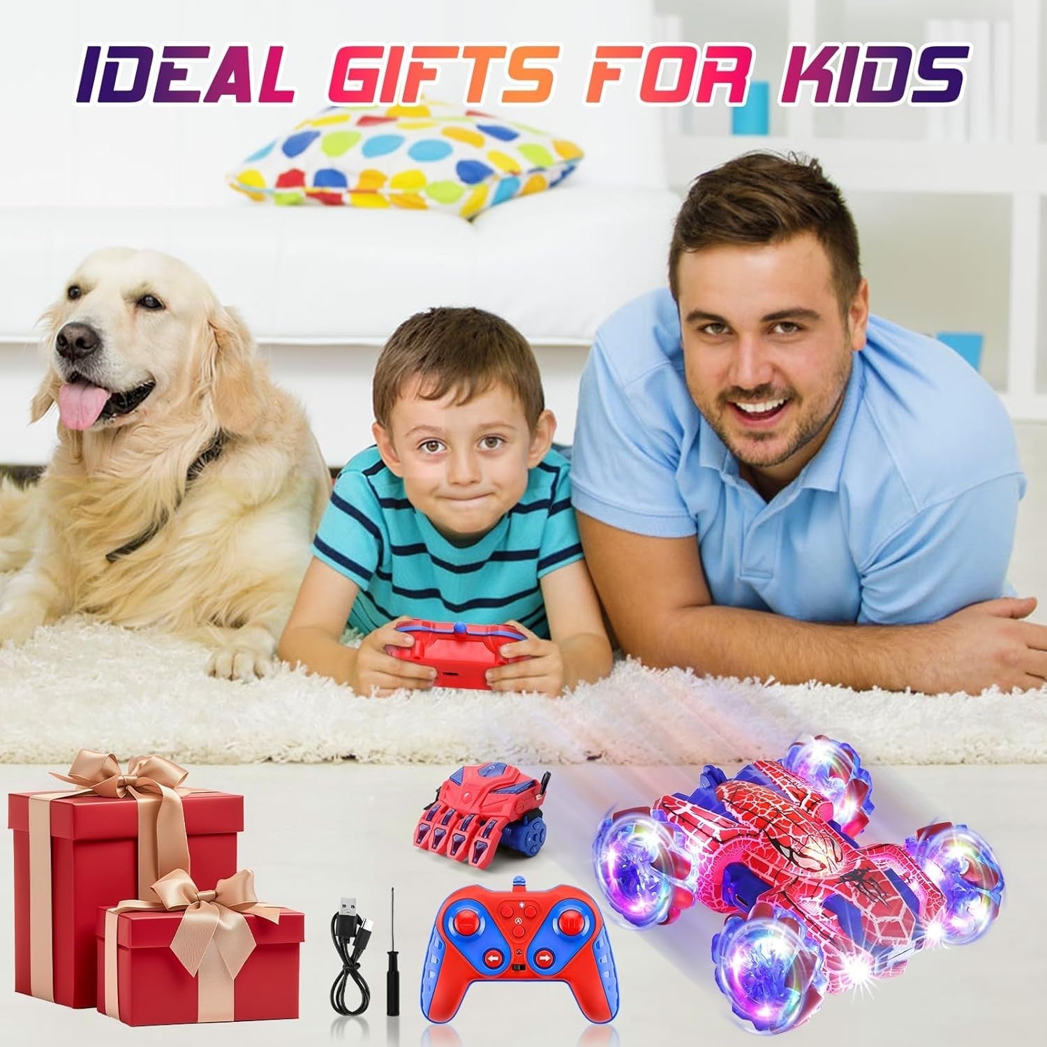 Spider Gesture RC Car 4WD 360° Flip Double Sided Light Up Toy for Kids