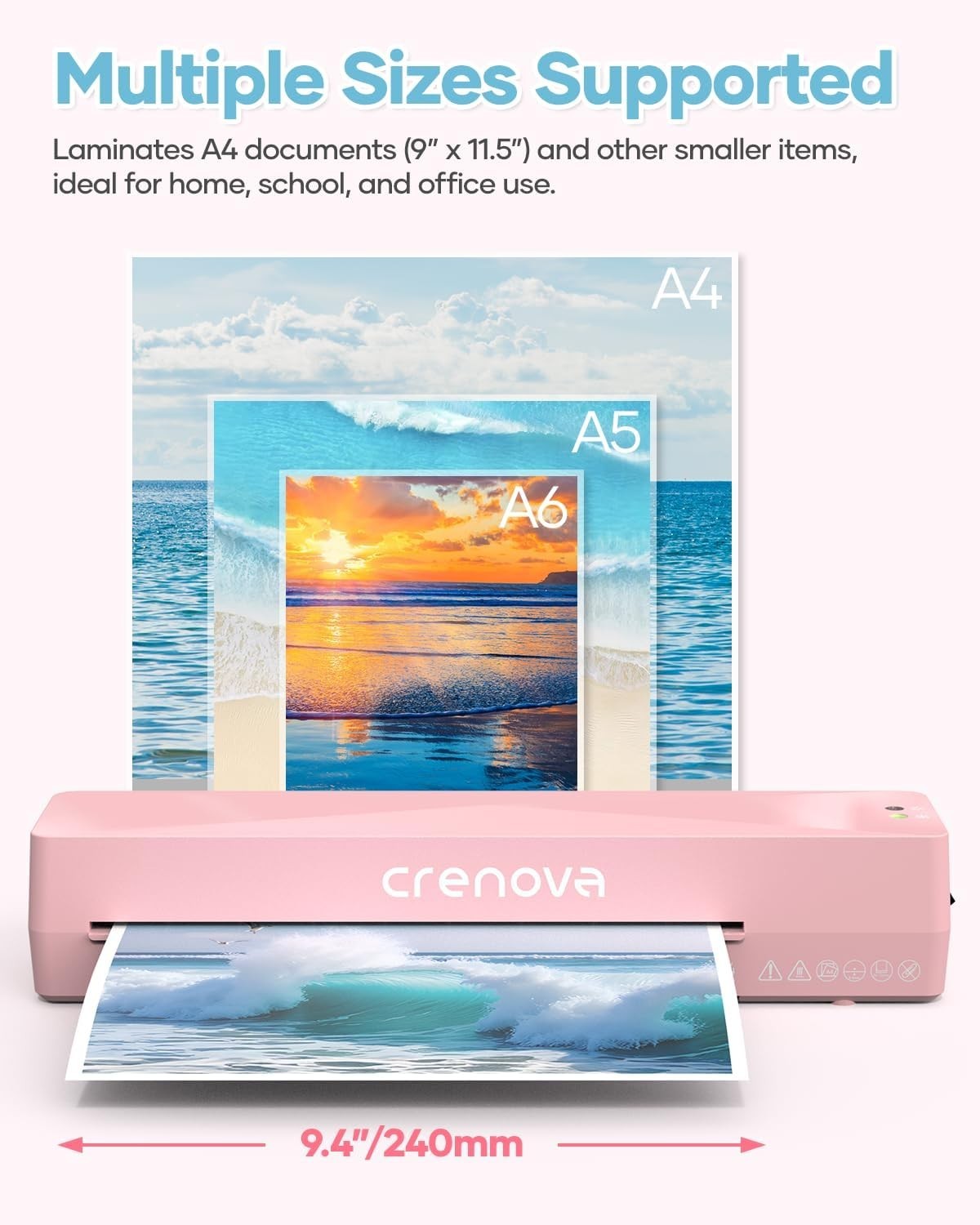 A4 Laminator Pink Hot Cold Fast Warm Up Anti Jam + Pouches