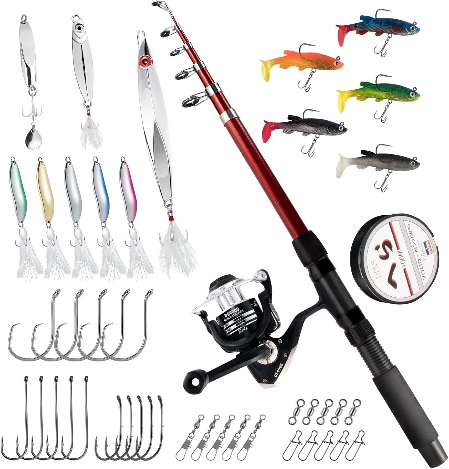 Telescopic Fishing Rod Reel Combo 2.1M Spinning Set Lures Tackle Box