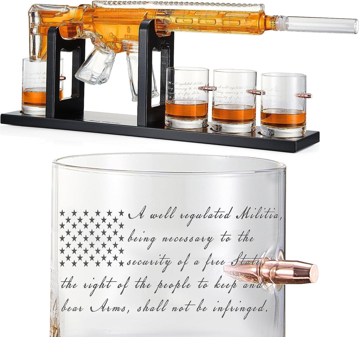 AR15 Style Whiskey Decanter Set with Glasses 1000ml Military Bar Gift