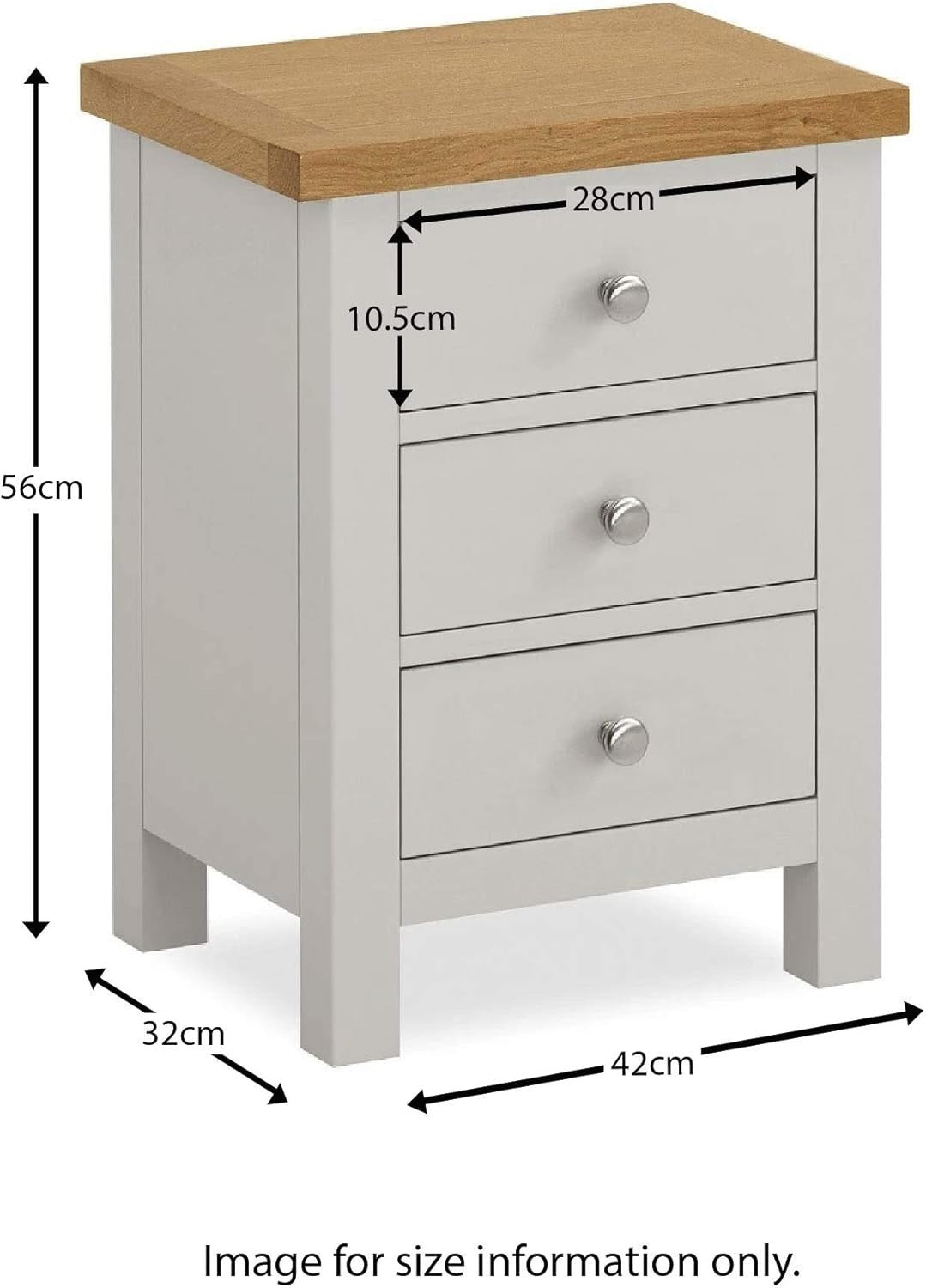 Grey 3 Drawer Bedside Table with Oak Top | Solid Wood Storage Unit