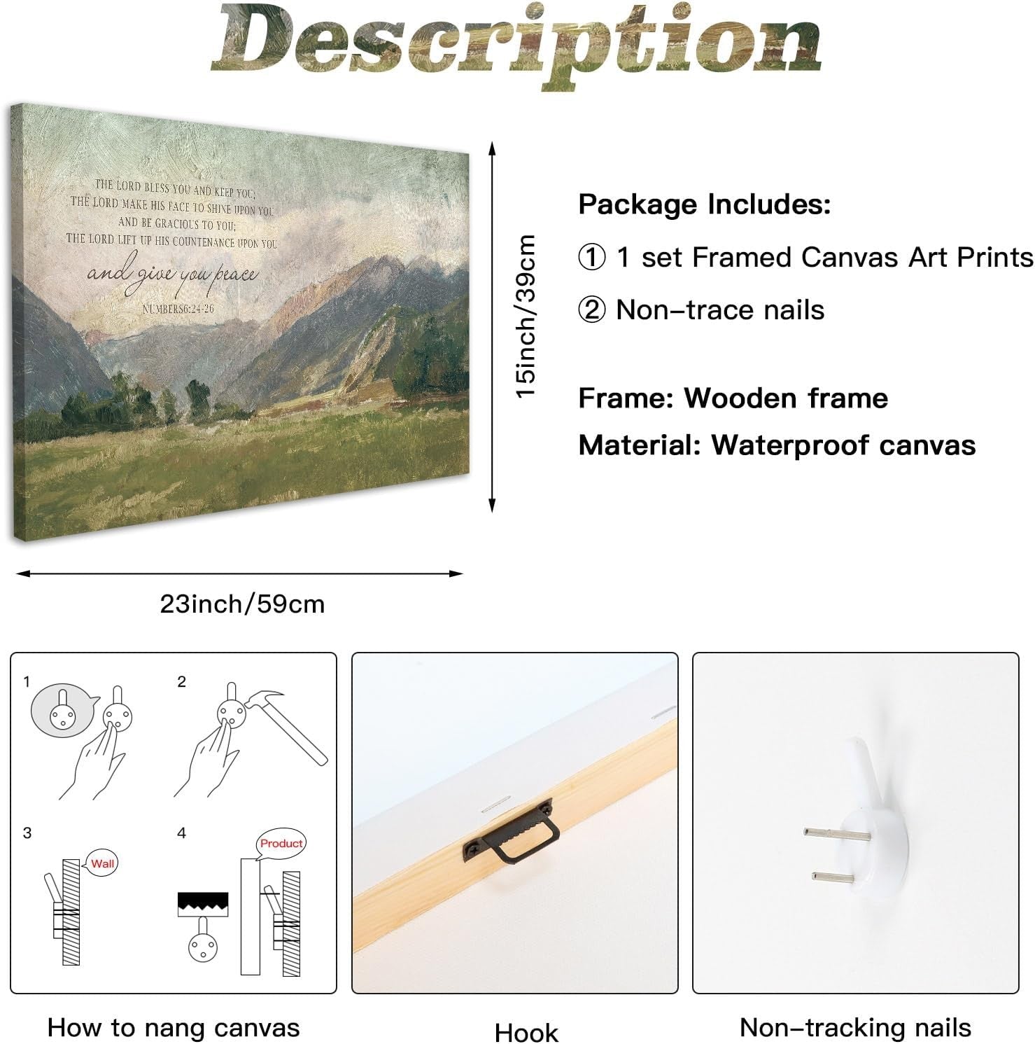 Christian Bible Verse Wall Art Canvas Framed Mountain Landscape Decor 59x39cm