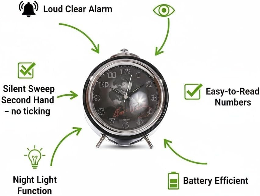 Retro Twin Bell Alarm Clock Loud Ring Vintage Metal Desk Clock Black