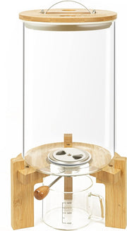 Glass Rice Dispenser 8L Airtight Grain Storage Jar Bamboo Stand Bin