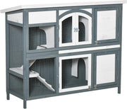 Large 2 Tier Wooden Rabbit Hutch Guinea Pig Cage with Ramp Divider Roof