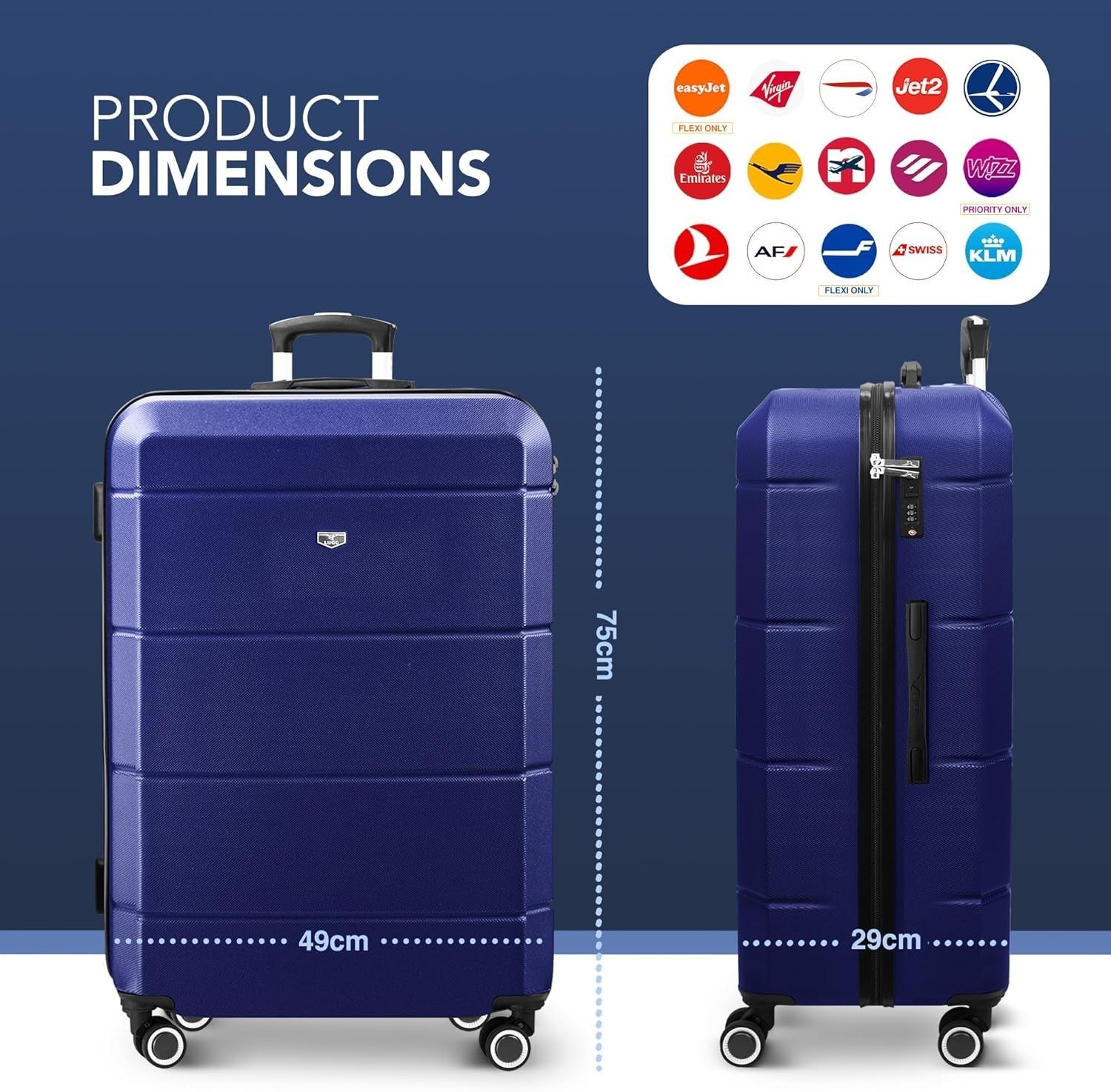 Large Checked Travel Suitcase 28” ABS Hard Shell 4 Wheel Spinner TSA