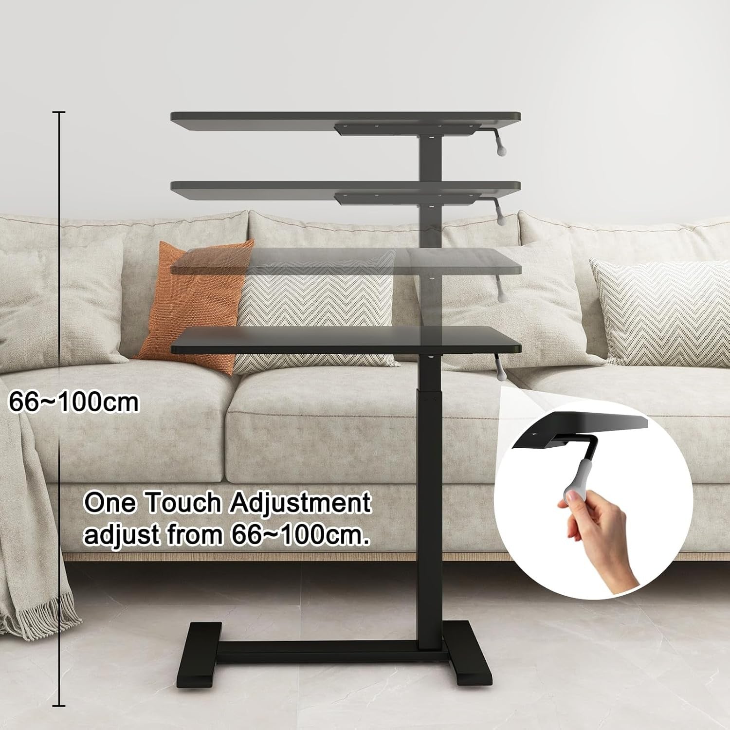 Overbed Table Adjustable Height Pneumatic Laptop Desk Rolling Bedside Stand