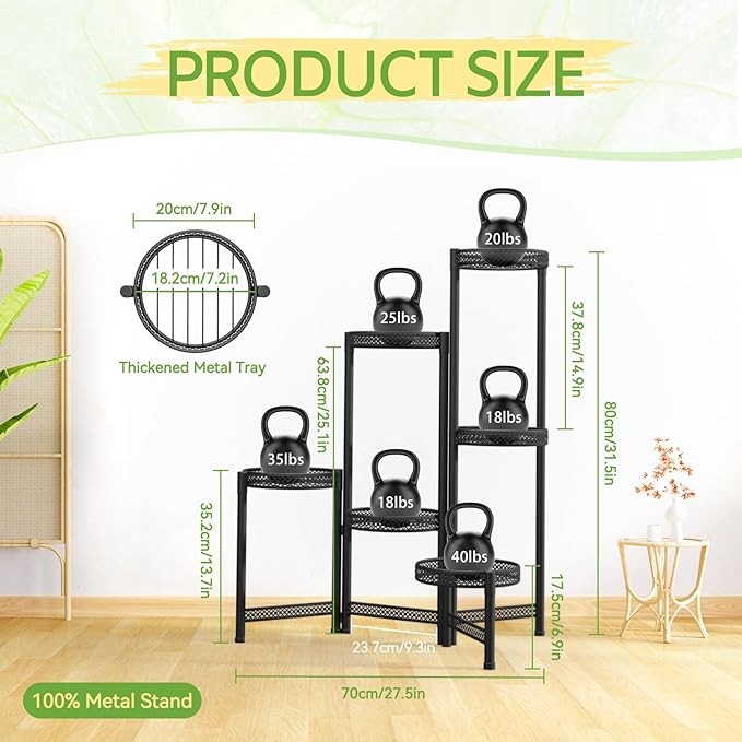 6 Tier Black Metal Plant Stand Indoor Outdoor Corner Tall Flower Display Rack
