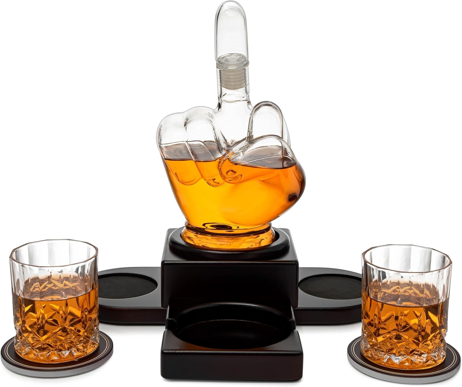 Middle Finger Whiskey Decanter Set with Stand & Glasses – Funny Novelty Gift
