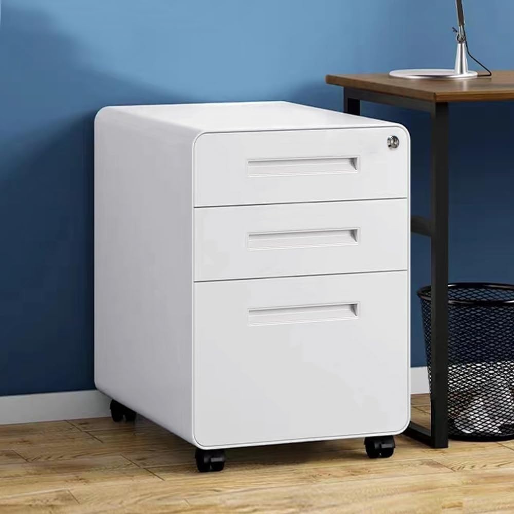 White 3 Drawer Lockable Mobile File Cabinet 51x40x63.5cm