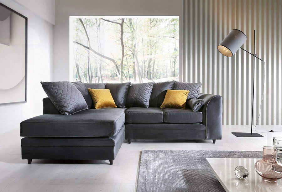 Dark Grey Velvet L Shape Corner Sofa 3 Seater – Water Repellent & Comfy