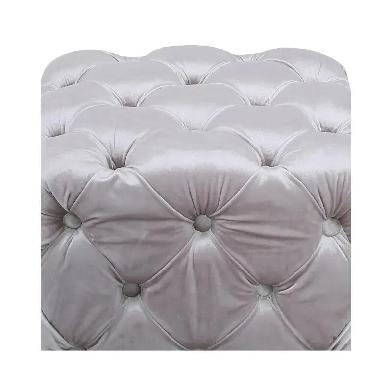 Pink Velvet Tufted Ottoman Footstool Buttoned Pouffe Seat for Bedroom