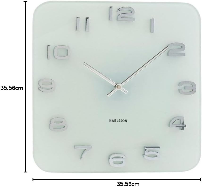 Modern Glass Wall Clock 35cm Silent Square White Decor Minimalist Home Office
