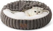 Round Cat Bed with Blanket Washable Faux Fur Pet Sofa Non Slip Bottom