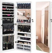 Wall Mounted Jewelry Cabinet LED Light Full Length Mirror Lockable Storage