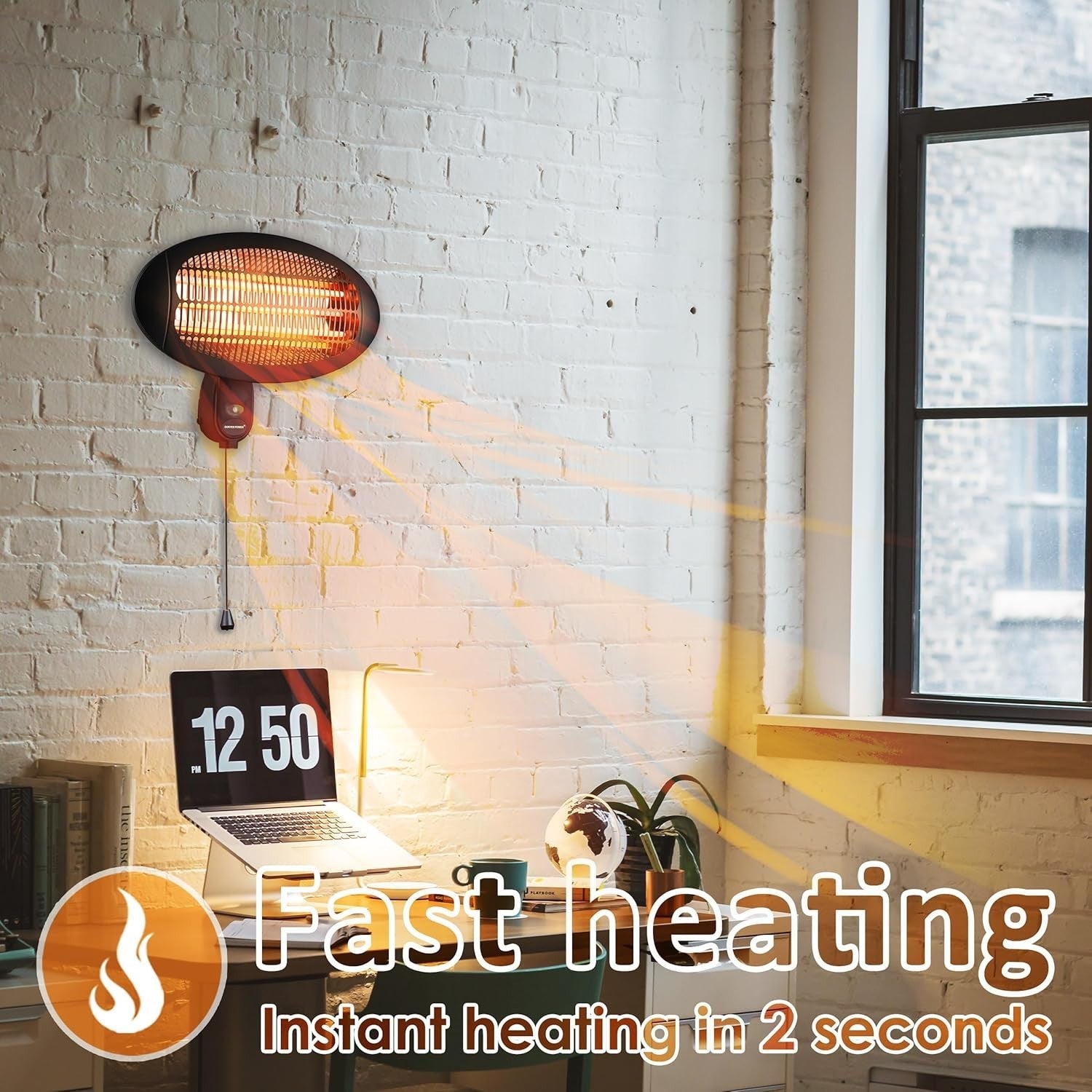 Wall-Mount Quartz Heater 2000W IPX4 Waterproof Outdoor Patio Safe Heat