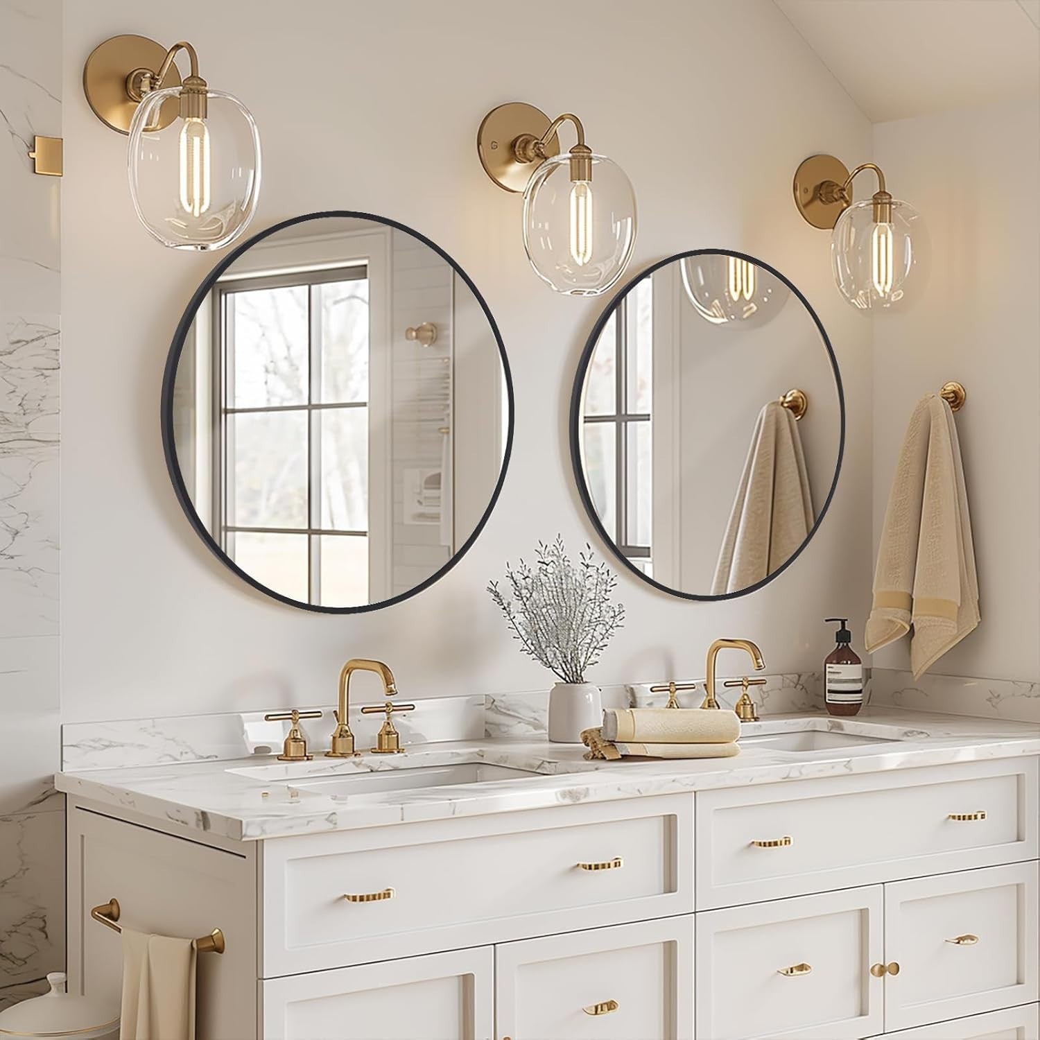 Round Black Wall Mirror 60cm Vanity Mirror Modern Bathroom Decor